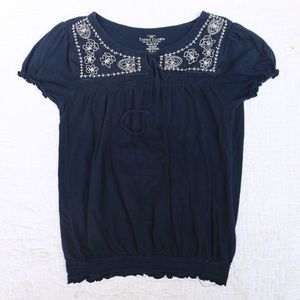 🦋 Faded Glory Pretty Navy Blue Blouse